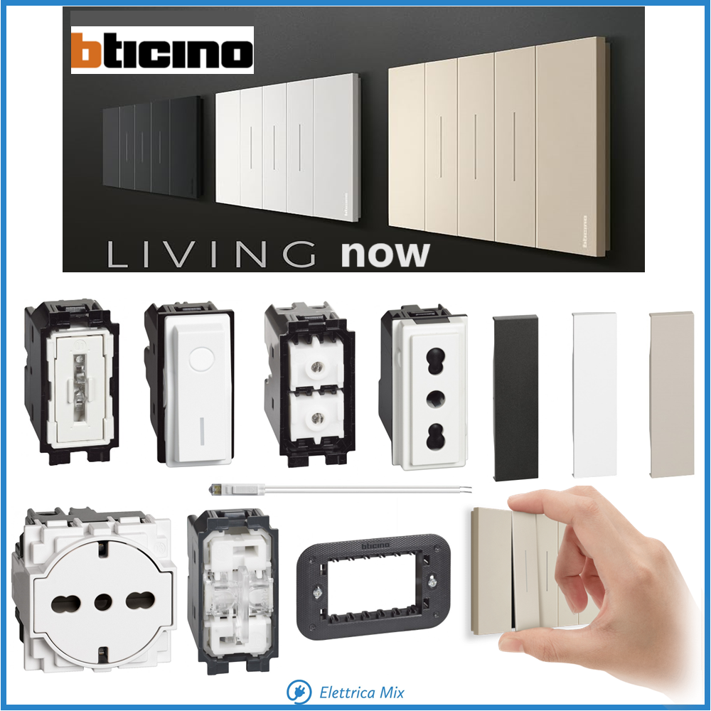 Bticino living now placche placca 3 4 6 moduli posti nero bianco sabbia cover pulsante interruttore presa